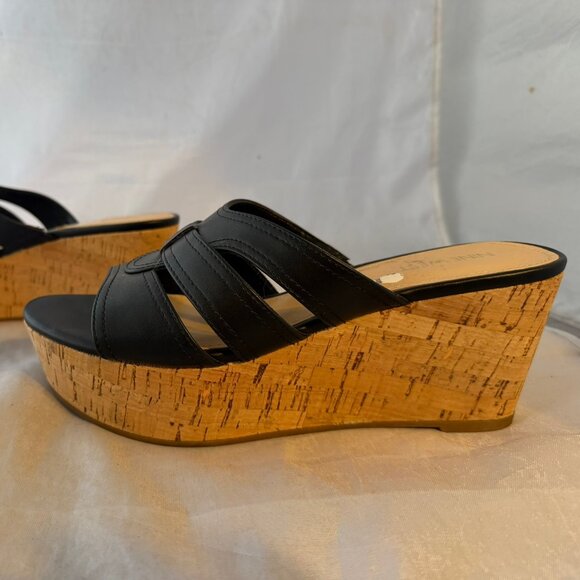 Nine West  Vivica Cork Wedge Slide Sandals, Black Women Size 7.5 M         NEW - Picture 1 of 5